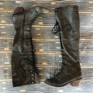 Over the knee slate gray boots